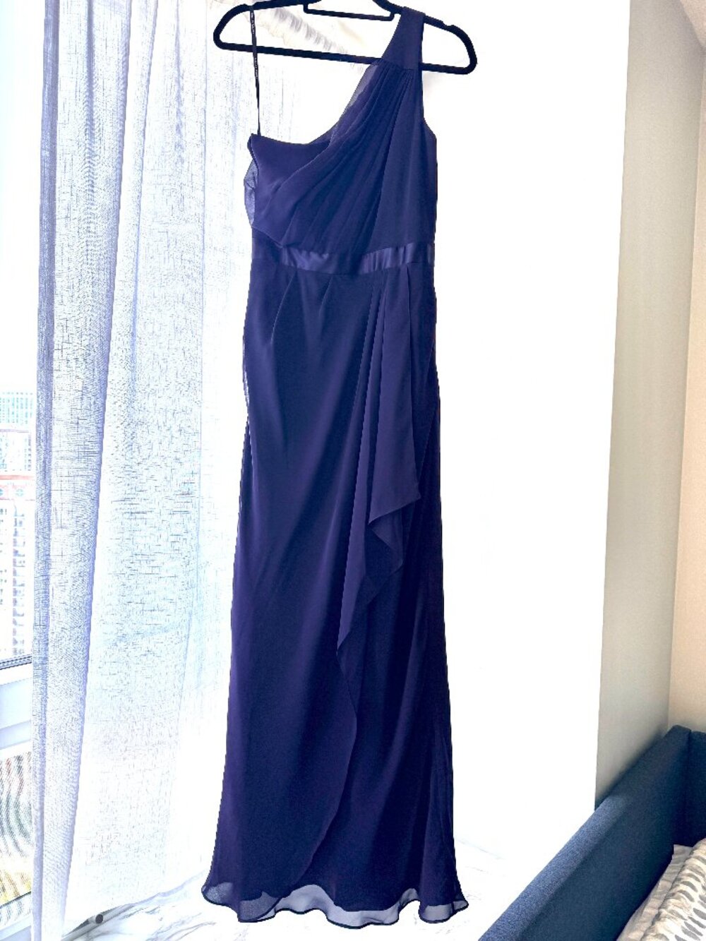 Badgley Mischka Bridesmaids One-Shoulder Chiffon Gown | Purple | Size 10